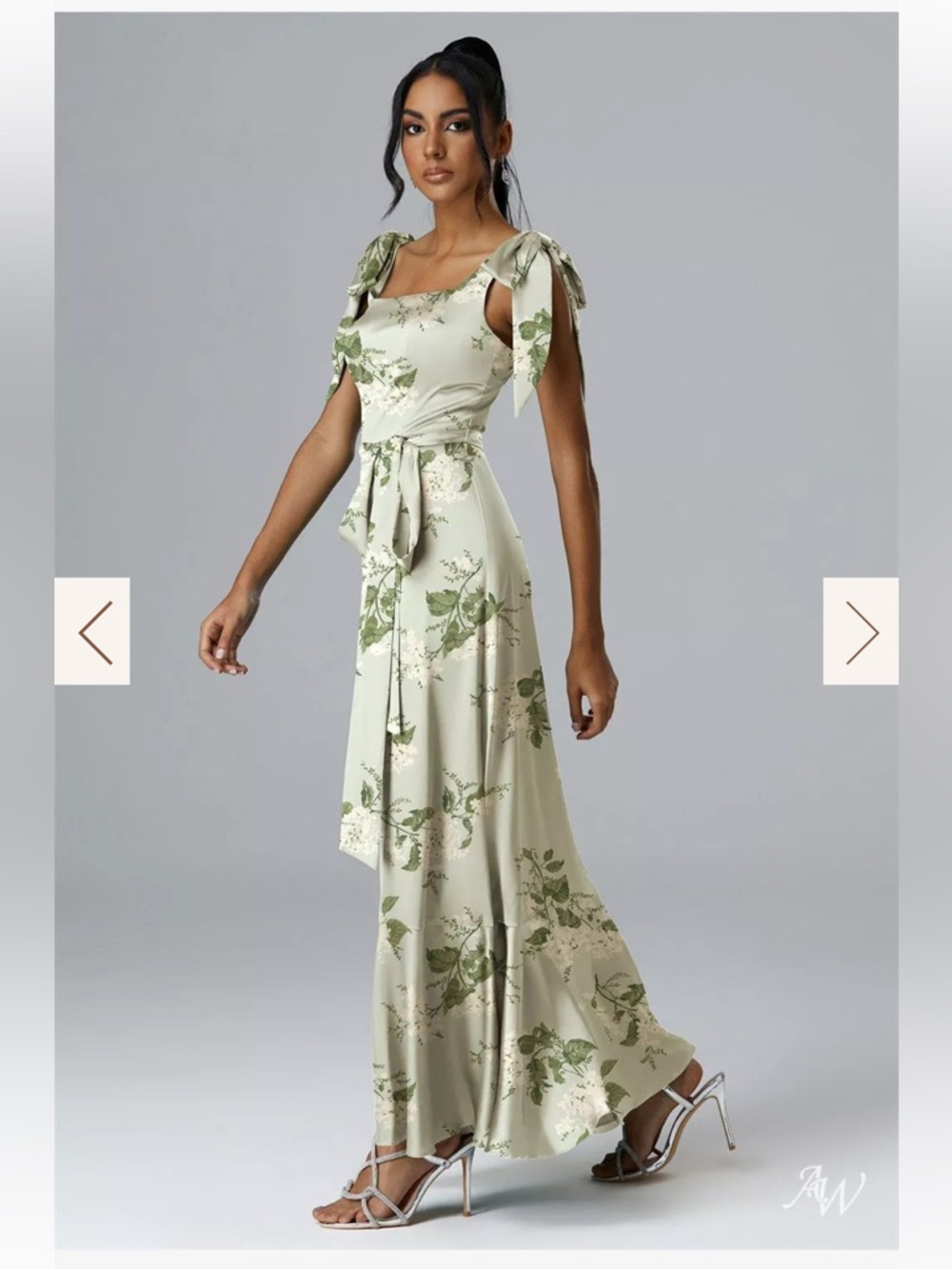 AW Bridal Solstice Floral A-line Shoulder Bowknot Maxi Dress in Light Mint Green